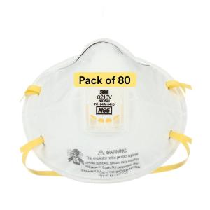 image3M Particulate Respirator 8210V with Cool Flow Valve Pack of 80 NIOSH APPROVED Disposable Smoke Grinding Sanding Sawing Sweeping Woodworking Dust