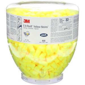 image3M Ear Plugs EARsoft Yellow Neons 3911004 Bottle of 500 Pair of Disposable Earplugs Regular Size Uncorded 33 NRR Tapered Cylinder Shape Slow Recovery FoamUncorded  Bottle