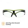 image3M Safety Glasses SecureFit 400X ANSI Z87 AntiFog AntiScratch Clear Lens Green and Black Frame Brow Guard Lightweight Soft Nose Bridge and Temple TipsBlackGreenClear
