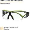 image3M Safety Glasses SecureFit 400X ANSI Z87 AntiFog AntiScratch Clear Lens Green and Black Frame Brow Guard Lightweight Soft Nose Bridge and Temple TipsBlackGreenClear