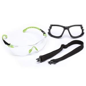 image3M Safety Glasses Solus 1000 S1201SGAF ANSI Z87 Scotchgard AntiFog Lens GreenBlack Frame HalfFrame Padded Temple Soft Nosebridge UV Protection Premium Eye ProtectionClear Lens  GreenBlack Frame With Gasket