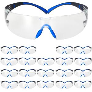 image3M Safety Glasses for Men and Women SecureFit 400 1 Pair Z87 AntiFog AntiScratch Clear Lens GreenBlack Frame Polycarbonate UV Protection Flexible Temples Removable Foam GasketClear Lens  BlueGray Frame