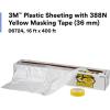 image3M Plastic Sheeting With 388N Yellow Masking Tape 36 mm 06724 Tear Resistant Easy To Cut Durable 16 ft x 400 ft16 ft x 350 ft