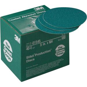 image3M Green Corps Hookit Sanding Discs 01545 No Hole 5 in 40 Grade Pack of 100 Production Discs for Coating Removal Metal Surfaces Auto Sanding5