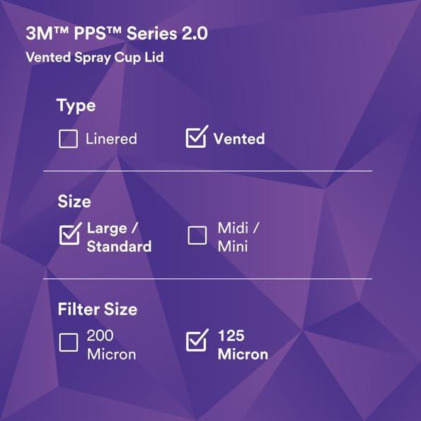 image3M PPS Series 20 Vented Spray Cup Lids 26265 for LargeStandard Size with 200 Micron Filters for Automotive Paint Cars Furniture House and MoreLargeStandard
